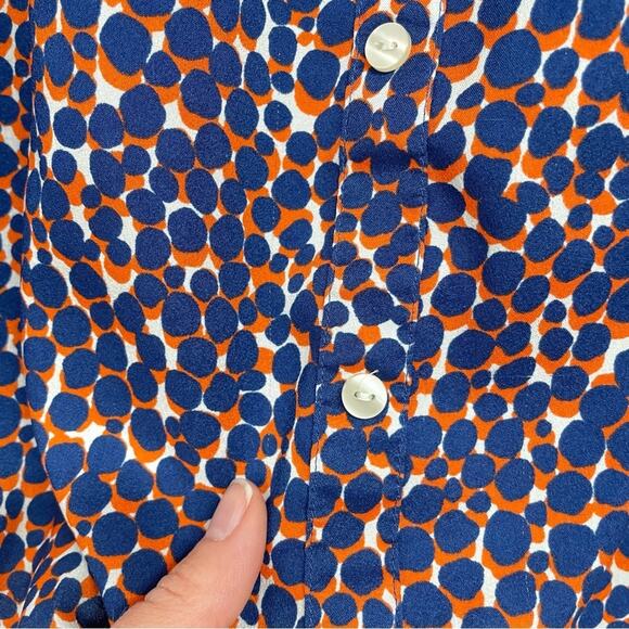 Ann Taylor Blue & Orange Spotted Peasant Boho Blouse Womens S Buttons 3/4 Sleeve - Picture 3 of 8